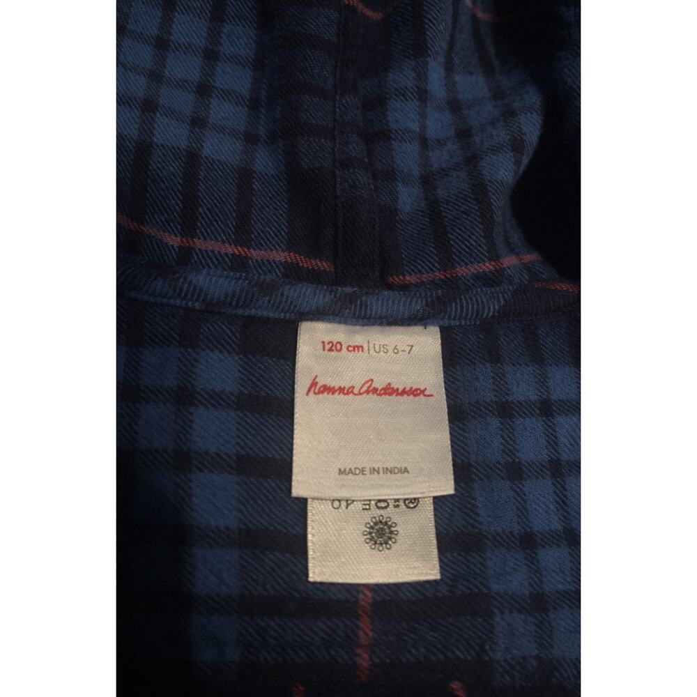 Hanna‎ Andersson Boys Hooded Flannel Shirt Blue Plaid Size 6–7 (120 cm) - Picture 3 of 4
